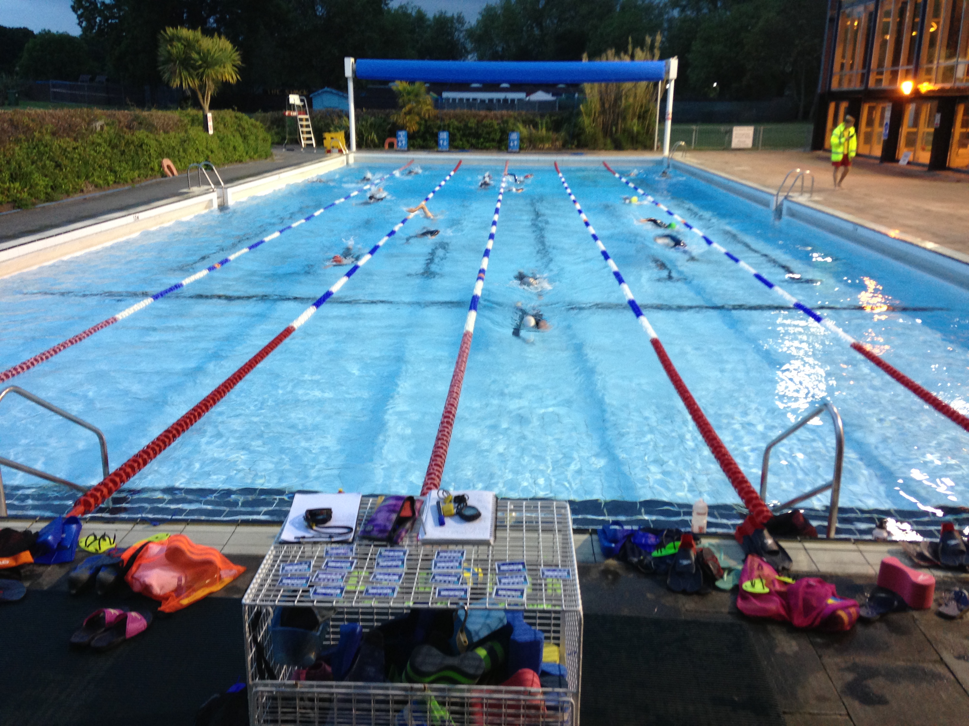 Outdoor pool set up for training